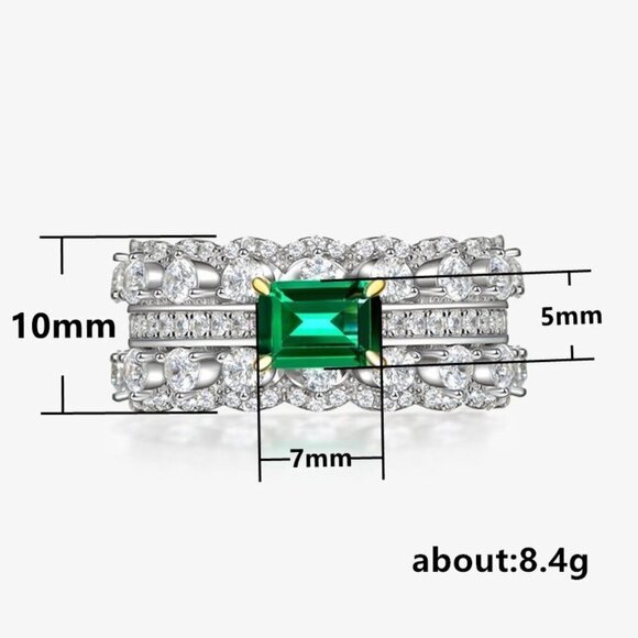 🎀 Noble Density Diamond Inlaid Luxury Emerald CZ Ring for Women, HA4406-6 - Picture 4 of 6